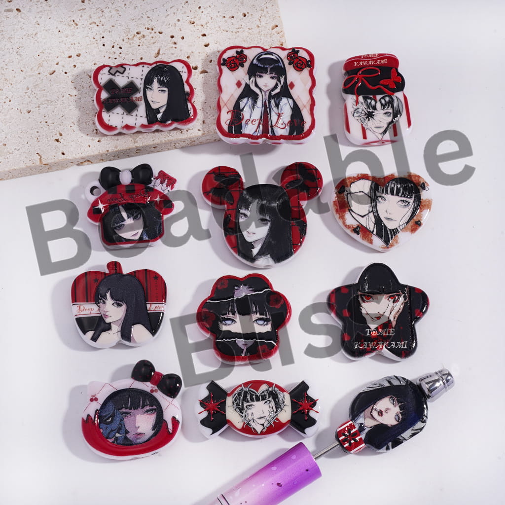 Acrylic Beads Pendants with Cool and Handsome Girl Prints Series, Random Mix
