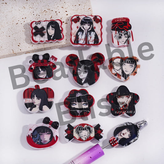 Acrylic Beads Pendants with Cool and Handsome Girl Prints Series, Random Mix