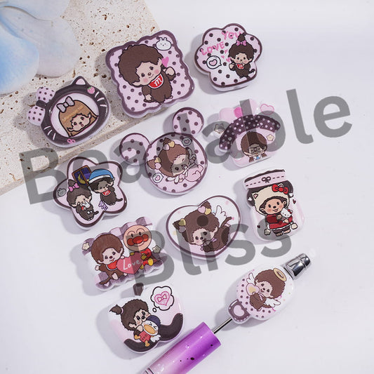 Acrylic Beads Pendants with Cute Baby Monkey Doll Prints Theme, Random Mix