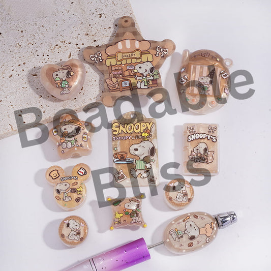 Acrylic Beads Pendants with Beagle Dog Character Food Series, Random Mix