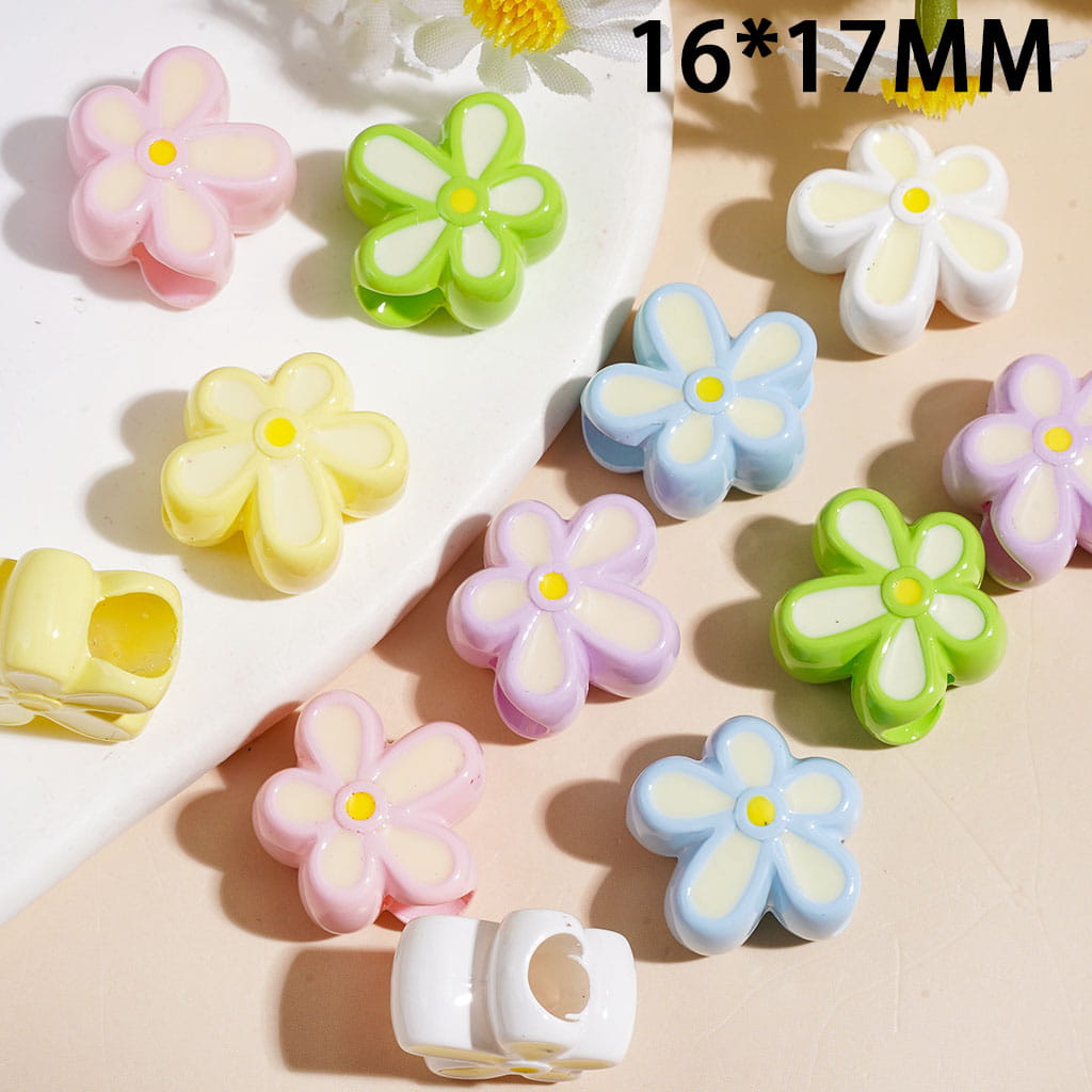 Large Hole Beads - 16*17MM Irregular Five-Petaled Flower Acrylic Beads, Multicolor, Random Mix (The Diameter is Around 6.5MM)