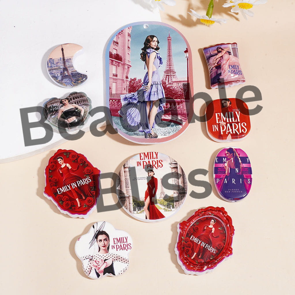Acrylic Beads and Pendants American Comedy Girl in Paris Series, Random Mix