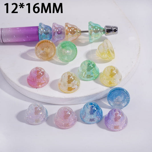 Acrylic Bell Beads UV Coating with Tiny Gold Foil Paper, 12*16MM, Random Mix