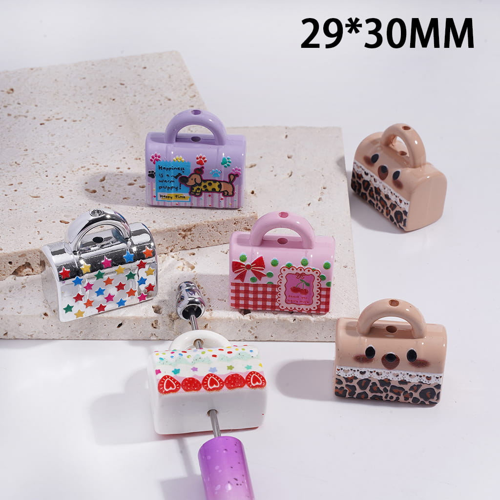 Acrylic Handbag Beads Pendants with Cute Patterns Series, 29*30MM, Random Mix