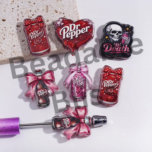 Acrylic Beads Soda Drink Skull Series, Translucent, Random Mix