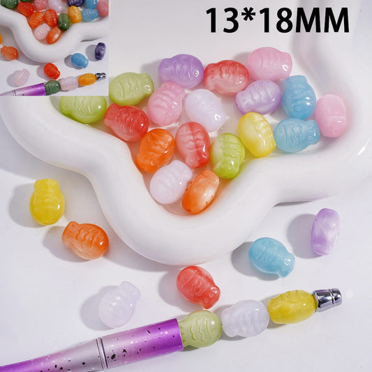 Acrylic Fish Beads in Cat Eye Style and Color Changing, 13*18MM, Random Mix
