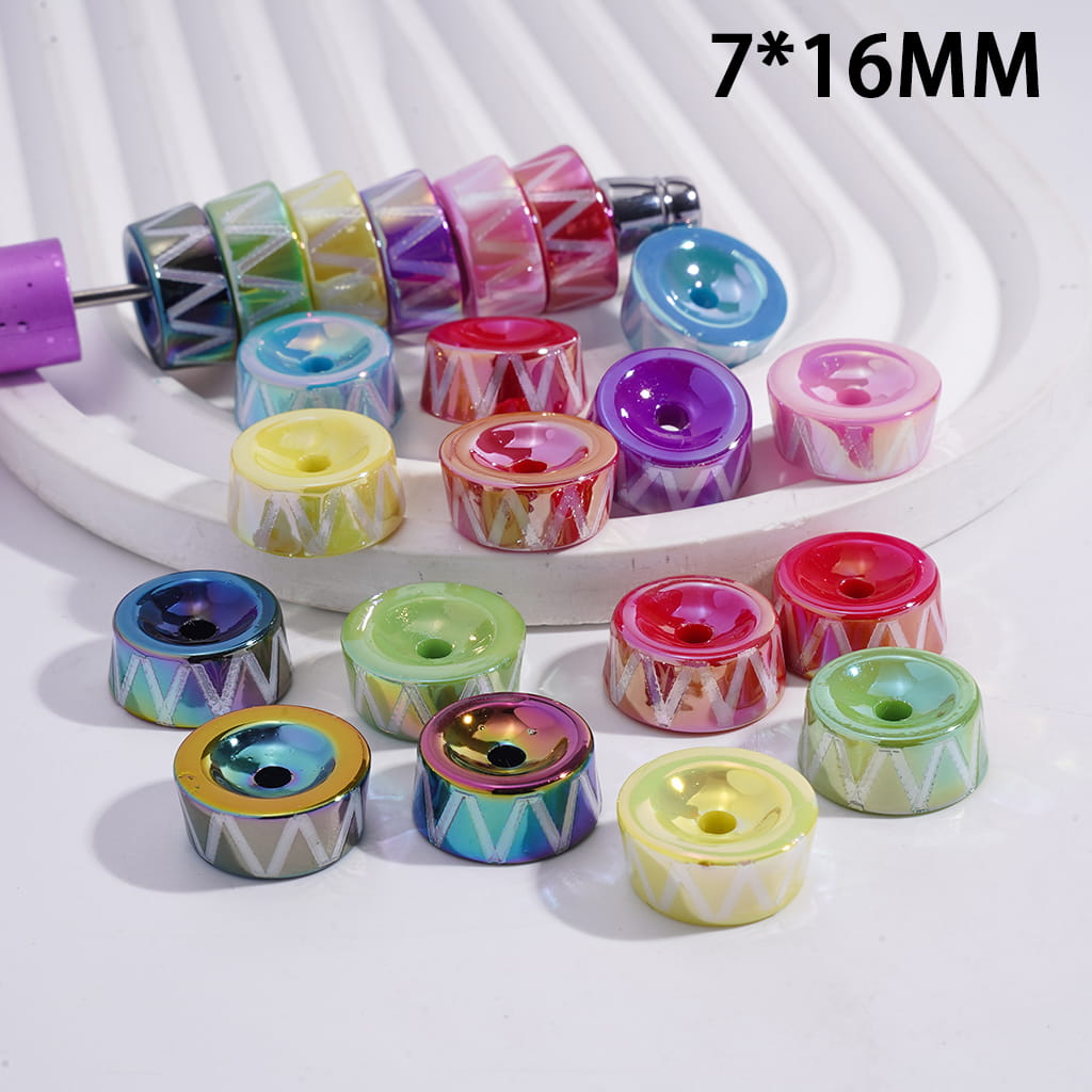 Acrylic Bowl Beads UV Coating with "V" Stripes Prints, 7*16MM, Random Mix