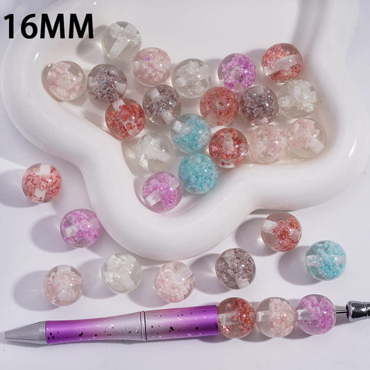 Acrylic Beads for Bracelets with Shiny Cloud Embedded Inside Bead, 16MM, Translucent, Random Mix