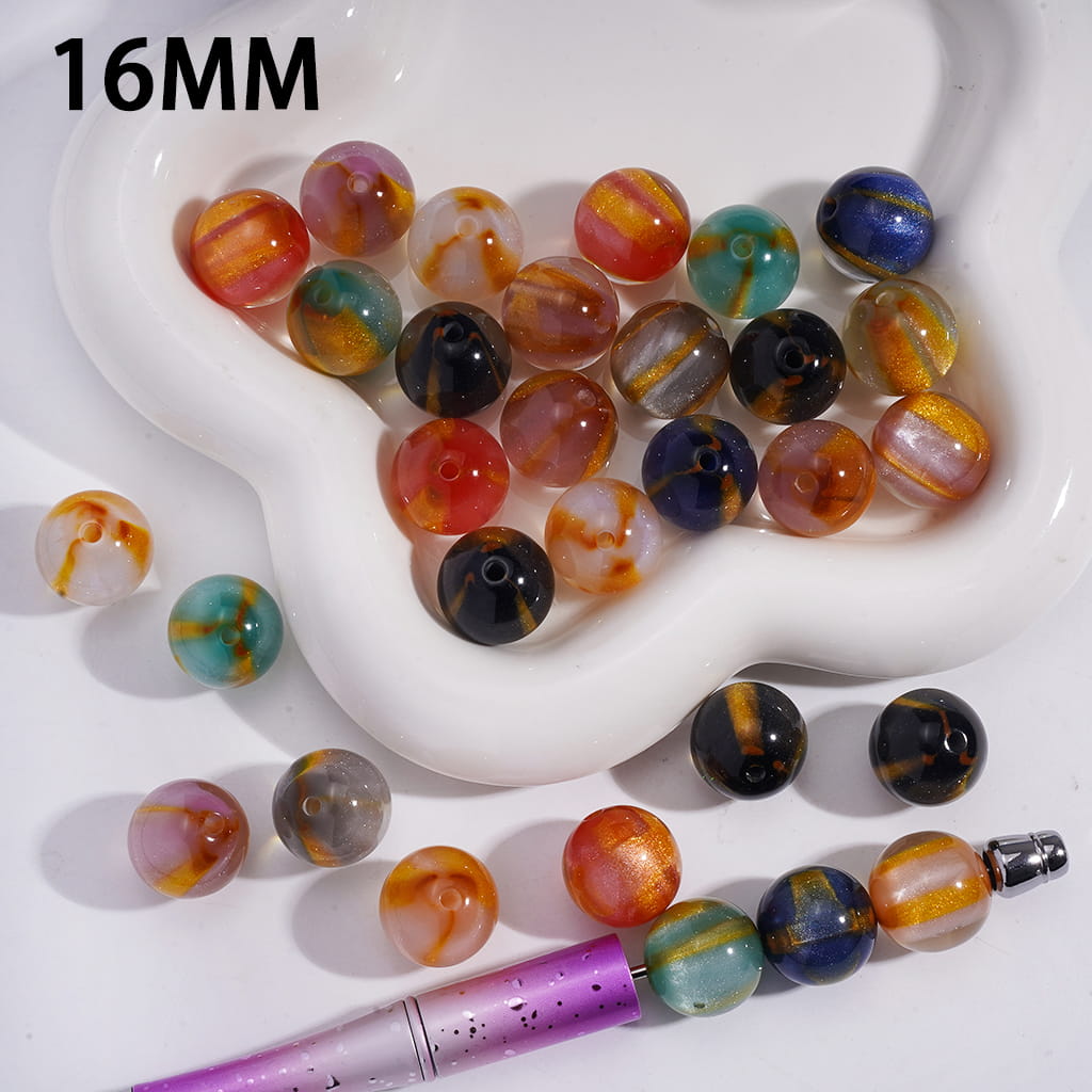 Acrylic Beads for Bracelets Three Gold Glitter Stripes, 16MM, Random Mix