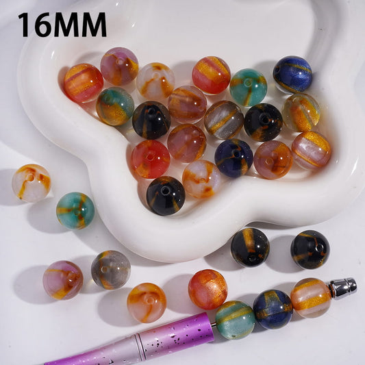 Acrylic Beads for Bracelets Three Gold Glitter Stripes, 16MM, Random Mix
