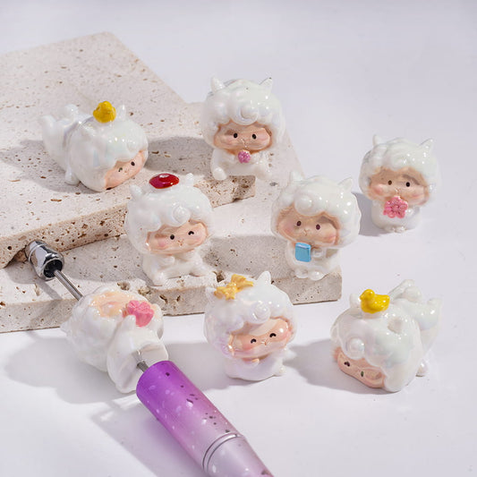 Acrylic Beads UV Coating Cute Sheep Theme, Random Mix