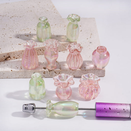 Acrylic Beads UV Coating Translucent Vase in Pastel Color Series, Random Mix