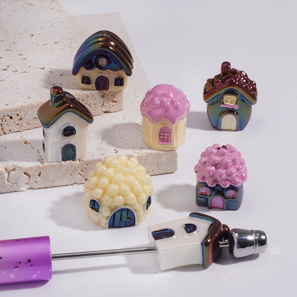 Acrylic Beads UV Coating Mini House in Various Style, Random Mix