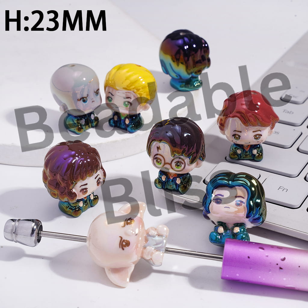 Acrylic Beads UV Coating Mini Wizard Boy Character Series, Height 23MM, Random Mix