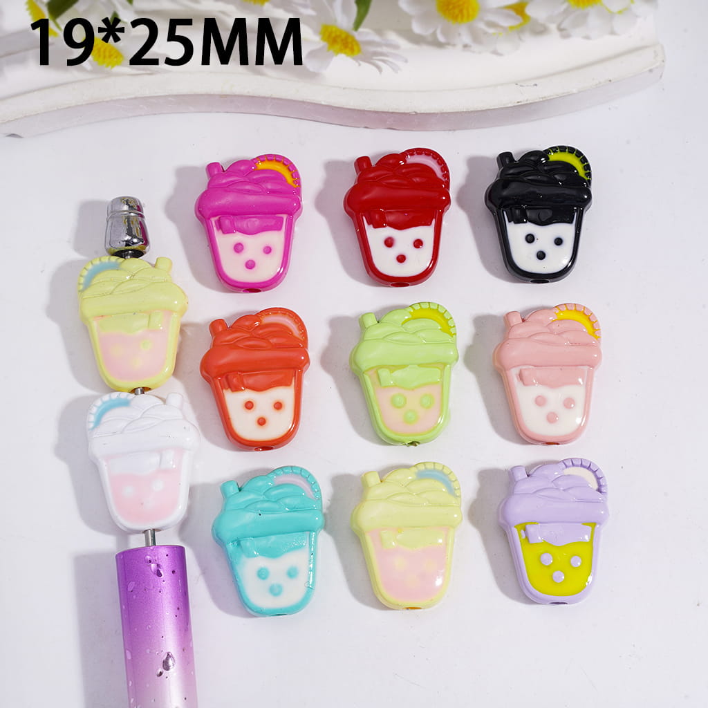 Acrylic Bubble Tea Cup Beads in Assorted Colors, 19*25MM, Random Mix