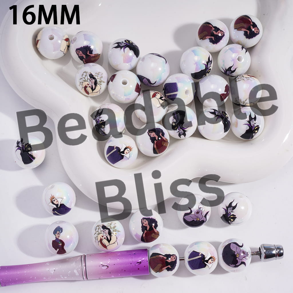 Acrylic Beads for Bracelets UV Coating with Classic Animation Villain Character Series, 16MM, Random Mix