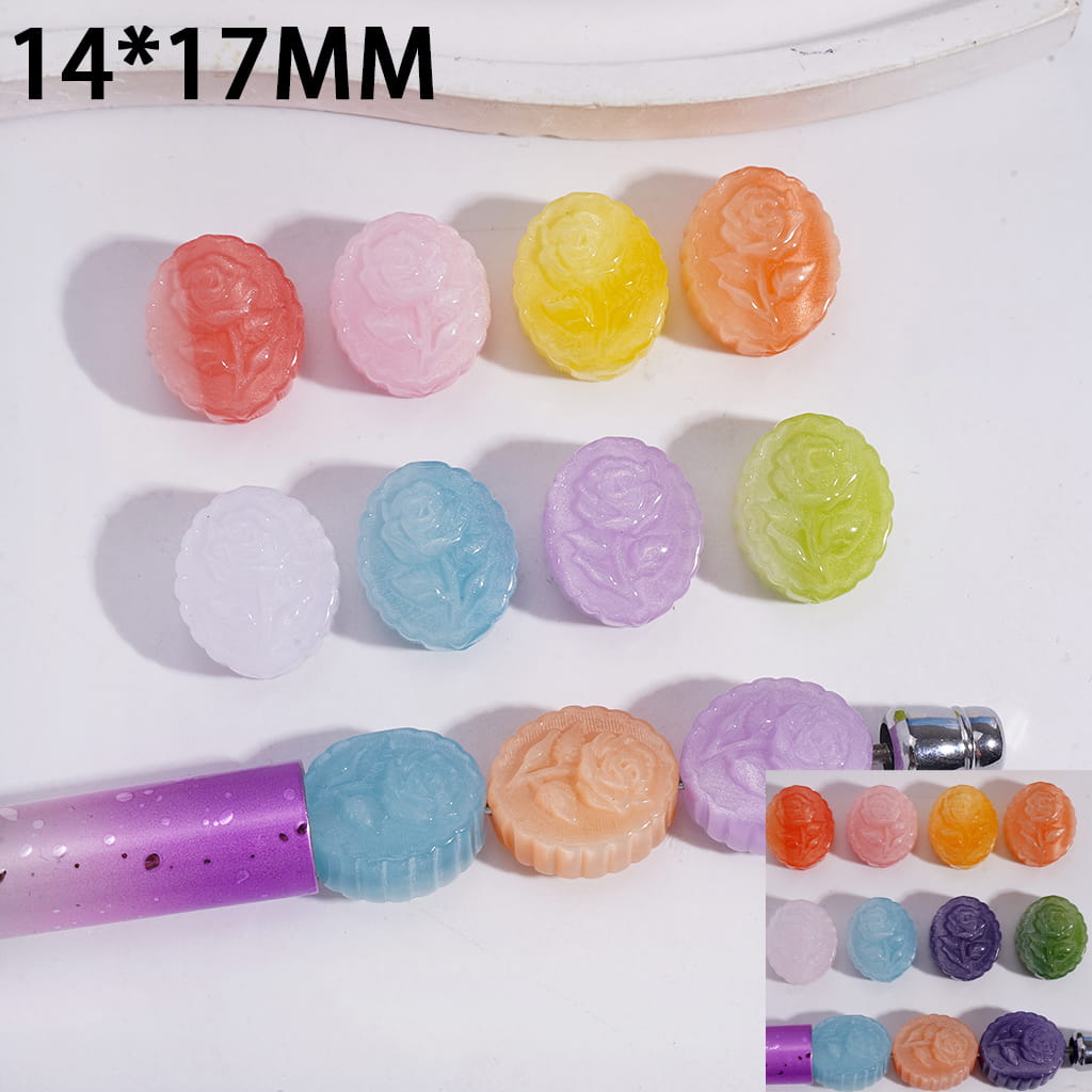 Acrylic Wavy Edge Oval Beads Color Changing with Rose Flower, 14*17MM, Random Mix