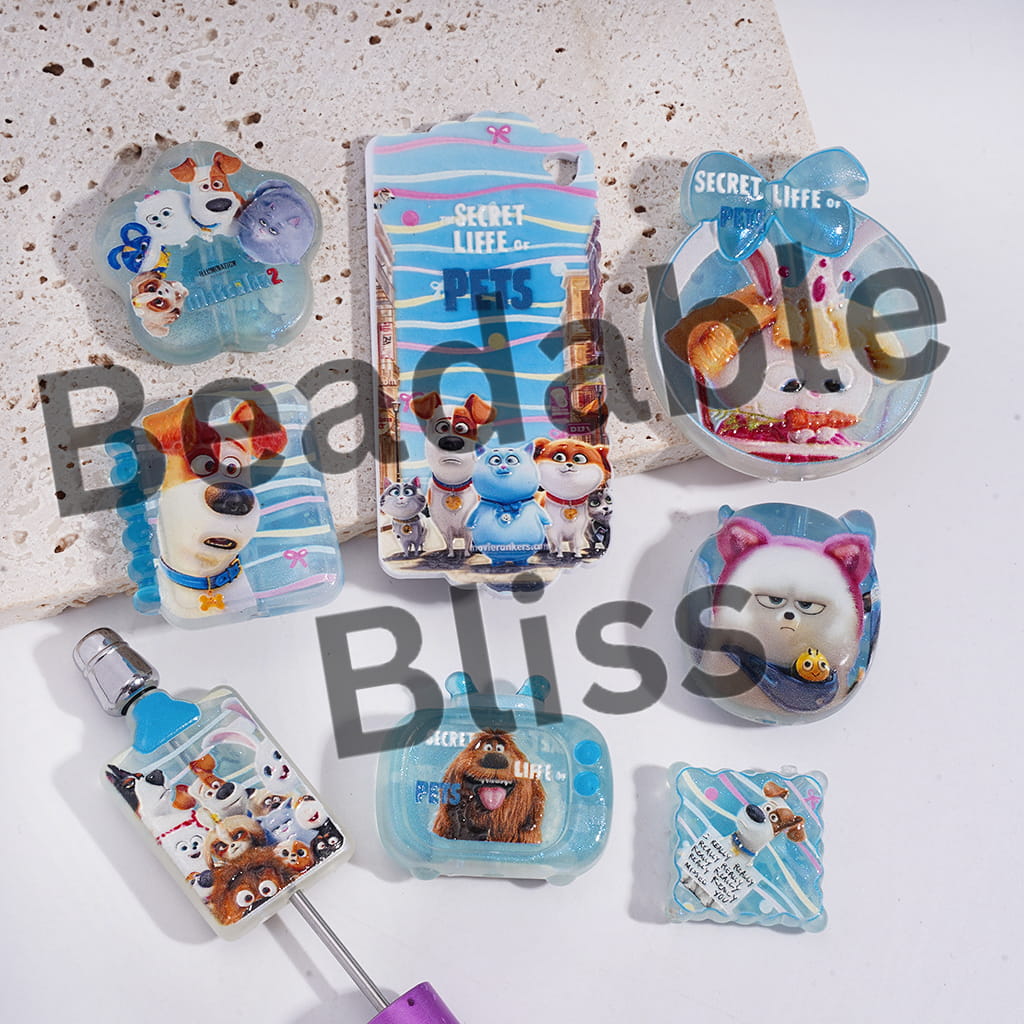 Acrylic Beads Pendants with Secret Celebration of Pets Prints, Random Mix