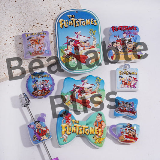 Acrylic Beads Pendants with the Stone Age Funny Family and Neighbor Prints Series, Random Mix