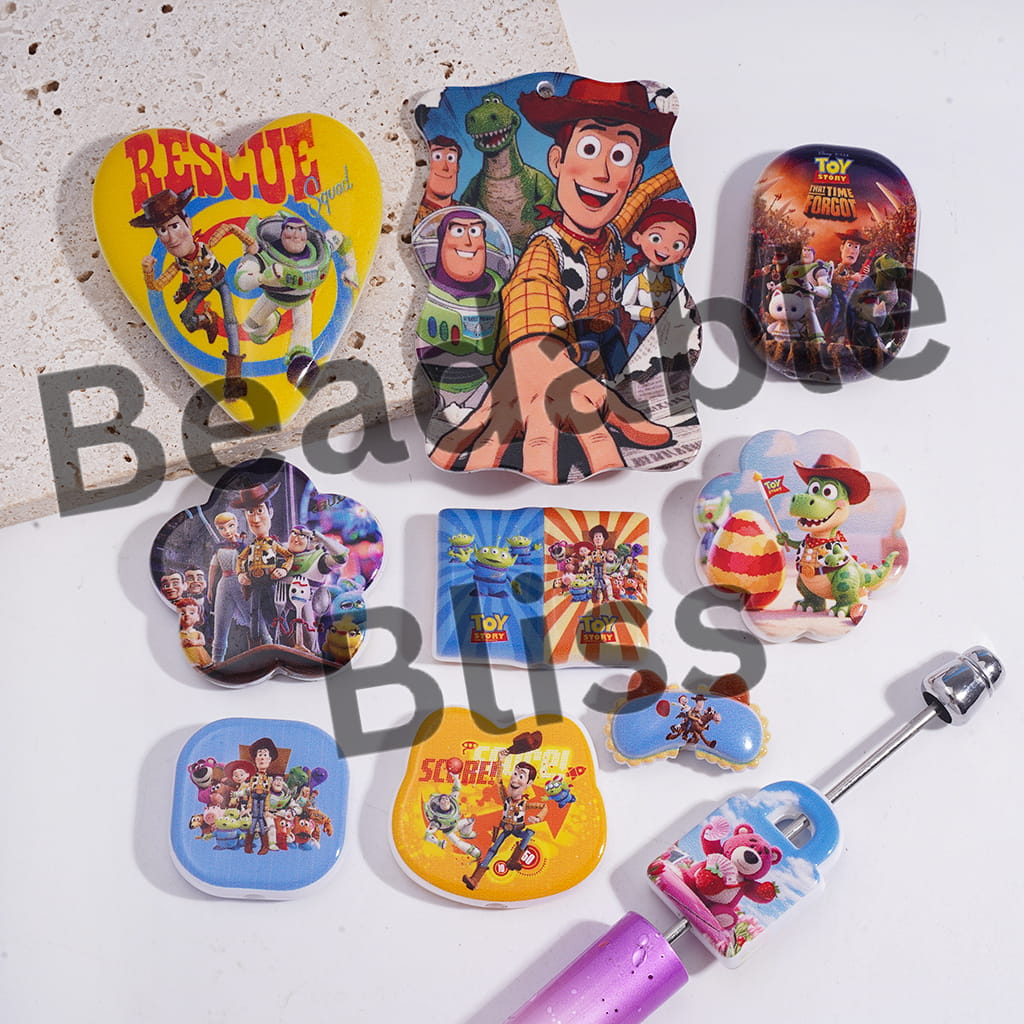 Acrylic Beads Pendants with Toy Adventure Character Prints Series, Random Mix