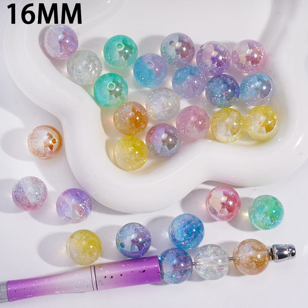 Acrylic Beads for Bracelets with Bling Bling Iridescent Broken Foil Paper Inside, 16MM, Random Mix