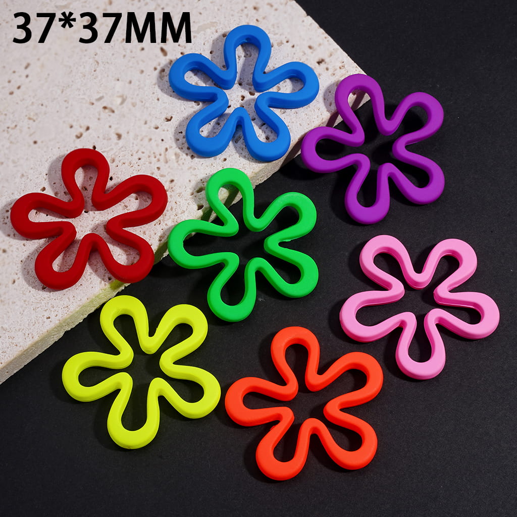 DIY Acrylic Flower Beads Matte Rubber Touch, Neon Colors, 37*37MM, Random Mix
