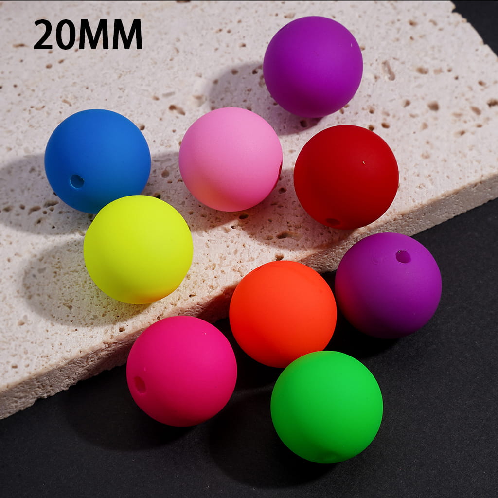 Acrylic Beads for Bracelets Matte Rubber Touch, Fluorescent Colors, 20MM, Random Mix
