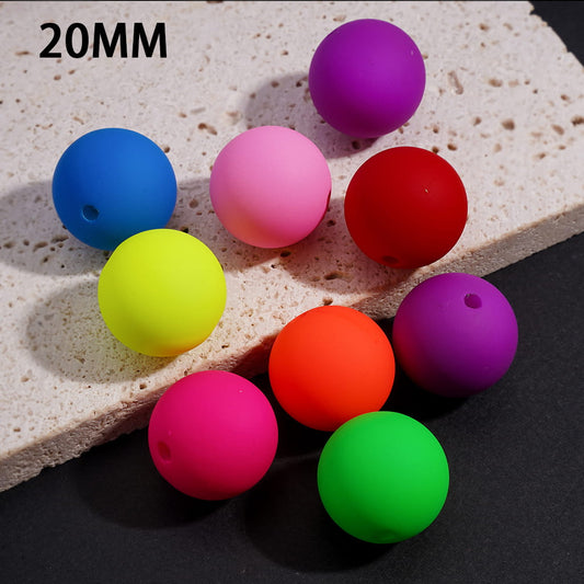 Acrylic Beads for Bracelets Matte Rubber Touch, Fluorescent Colors, 20MM, Random Mix