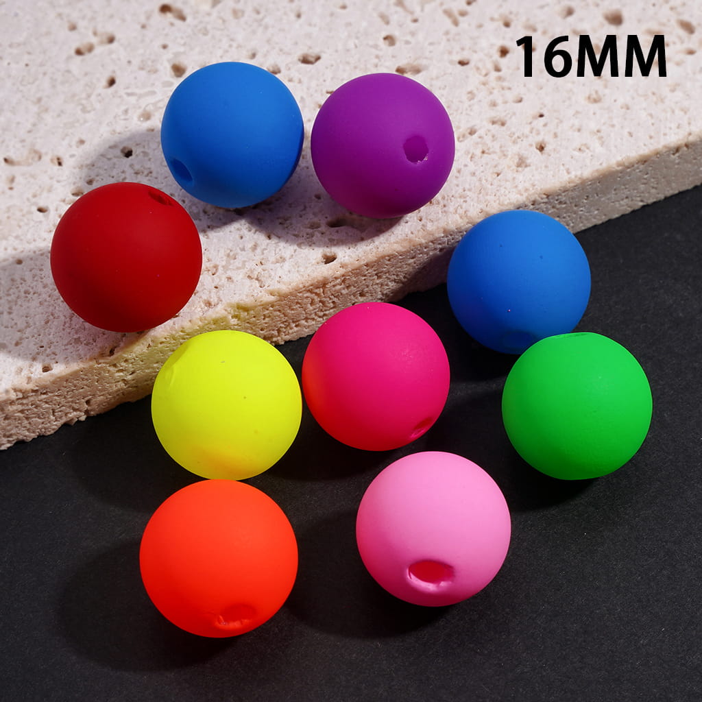 Acrylic Beads for Bracelets Matte Rubber Touch, Neon Colors, 16MM, Random Mix