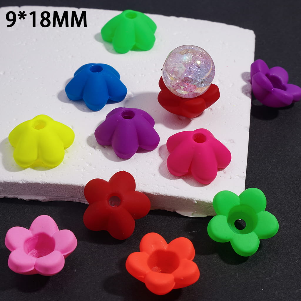 Acrylic Beads Bell Shaped Flower in Matte Rubber Touch, Fluorescent Colors, 9*18MM, Random Mix