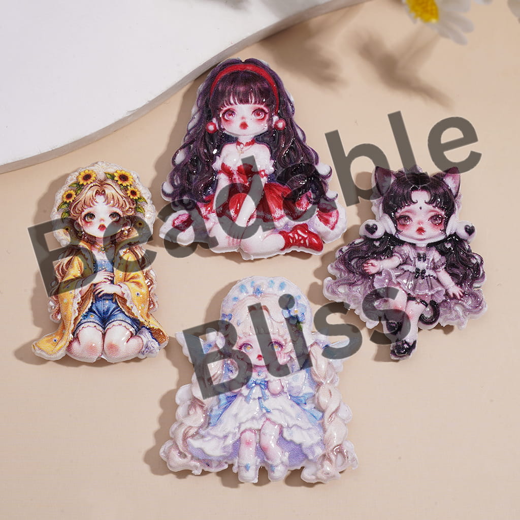 Acrylic Beads Concave-Convex Touch Beautiful Girl Character Doll Series, Random Mix