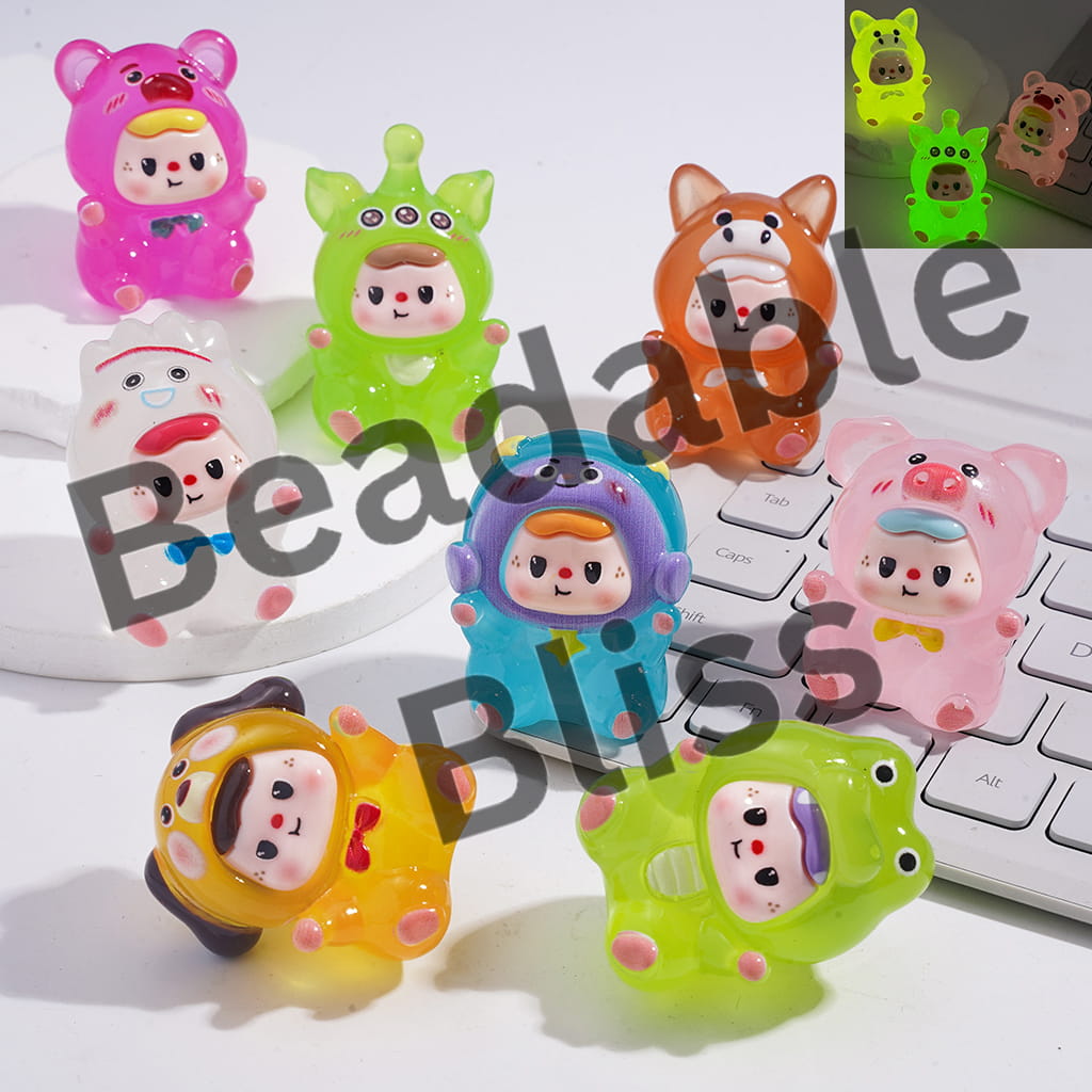 Luminous Acrylic Figurine Baby with Toy Adventure Character Hat Series, Jelly Color, Random Mix