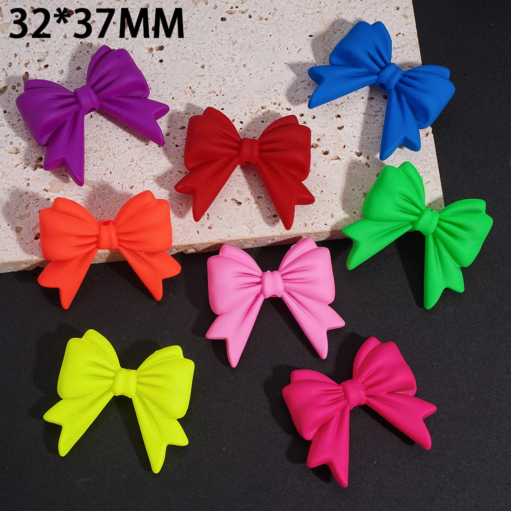 Acrylic Beads Bowtie in Matte Rubber Touch, Fluorescent Colors, 32*37MM, Random Mix
