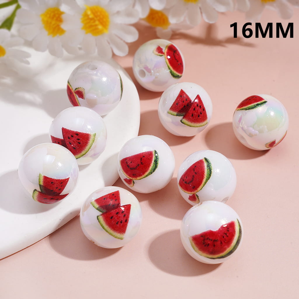 Acrylic Beads for Bracelets with Watermelon Prints, 16MM, Random Mix