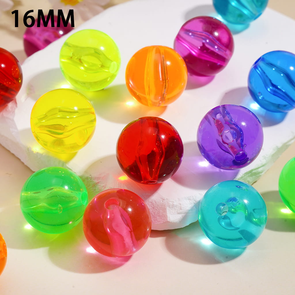 Acrylic Beads for Bracelets Round in Candy Colors, Transparent, 16MM, Random Mix