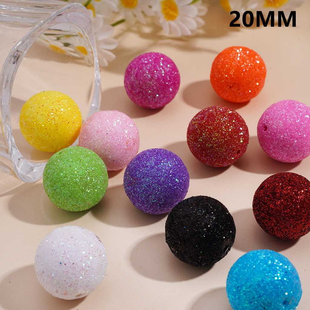 Acrylic Beads for Bracelets with Shiny Glitters, 20MM, Solid Color, Random Mix