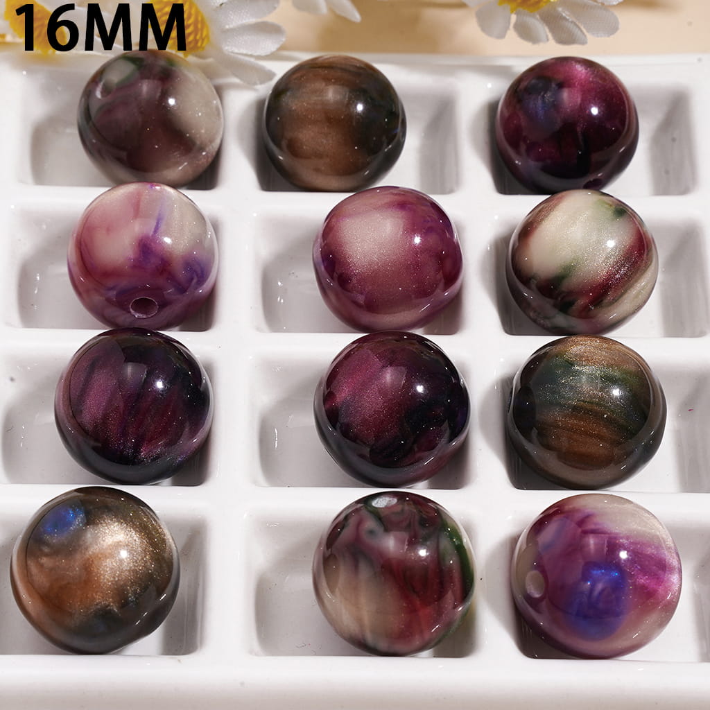 Acrylic Beads for Bracelets with Glitter in Black Purple-Red Ombre Color, 16MM, Random Mix