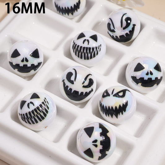 Acrylic Beads for Bracelets UV Coating Halloween Spooky Ghost Face Prints in Various Expression, 16MM, Random Mix