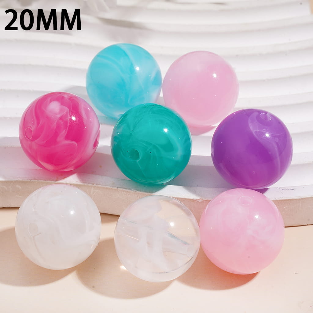 Acrylic Beads for Bracelets with Abstract White Ink in Gradual-Blending Texture, 20MM, Random Mix