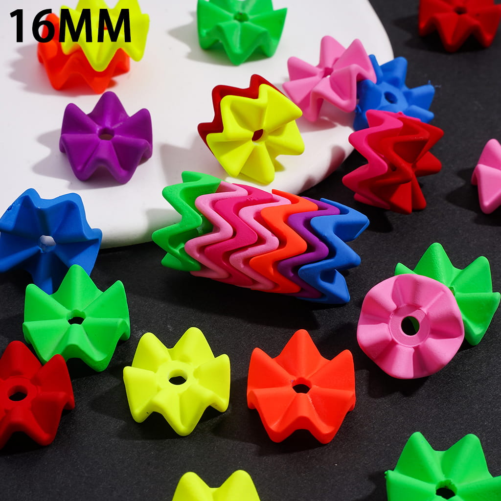 Acrylic Beads Matte Rubber Touch Wavy Shaped Lotus Leaf in Jenga Role, 16MM, Fluorescent Colors, Random Mix