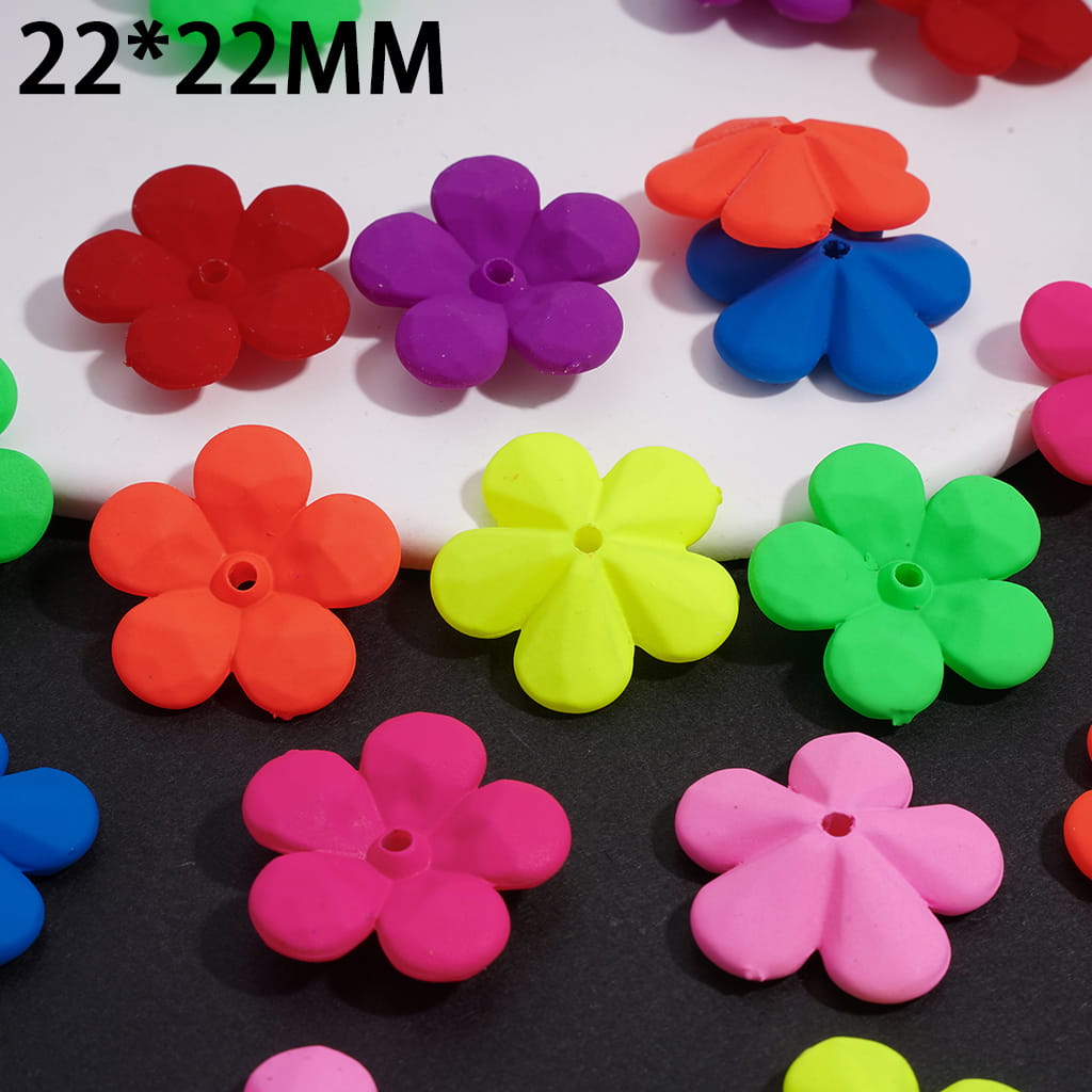 Acrylic Beads Matte Rubber Touch Five-Petaled Flower, Fluorescence, 22*22MM, Random Mix