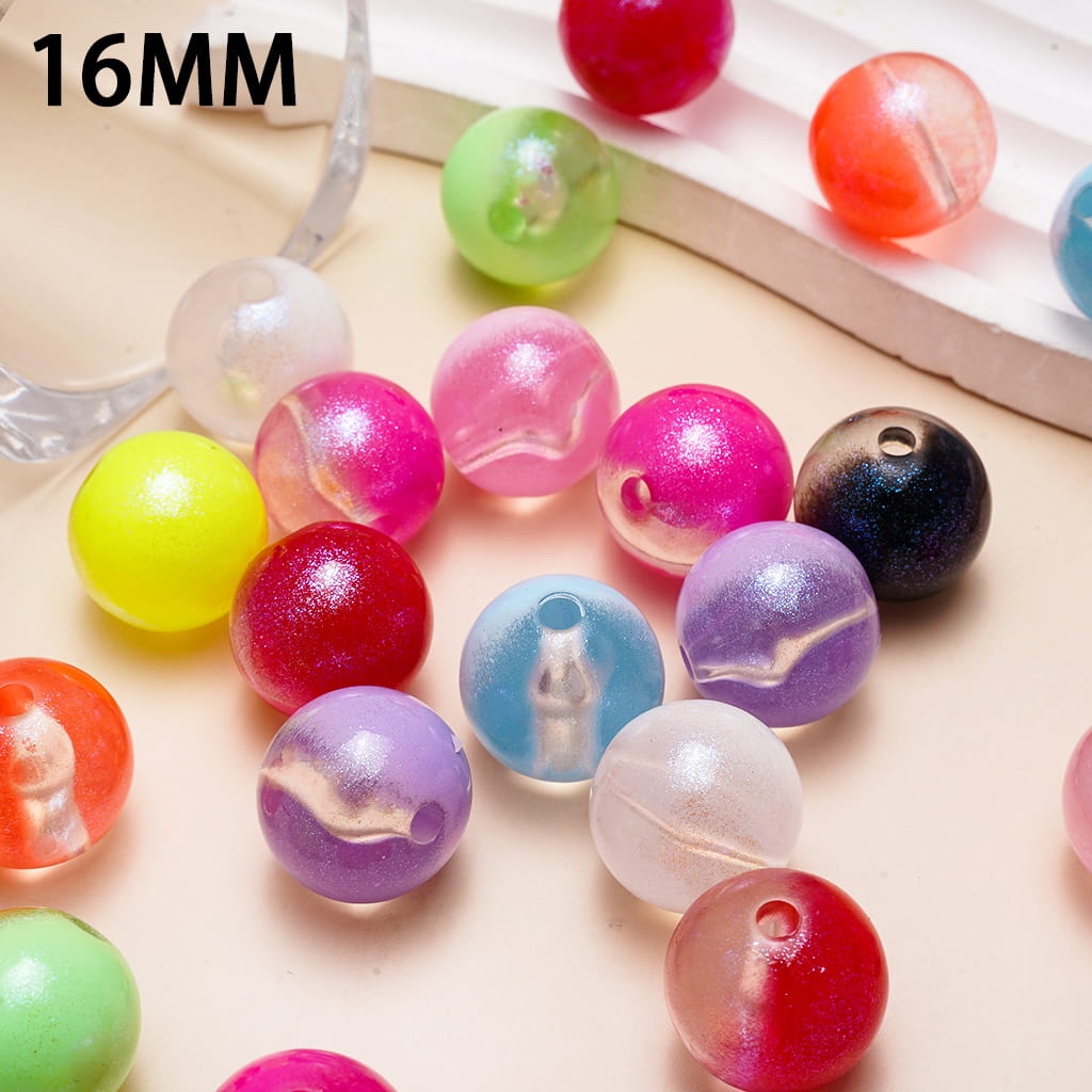 Semi-Clear Acrylic Beads for Bracelets with Glitter, Neon Colors, 16MM, Random Mix