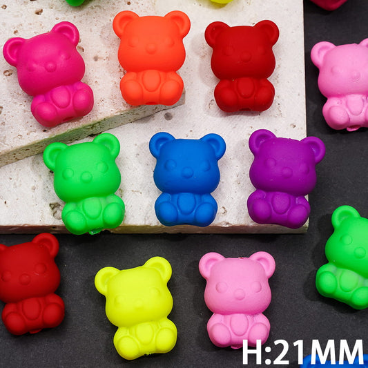 Acrylic Beads Matte Rubber Touch Bear Series, Fluorescence, Height 21MM, Random Mix