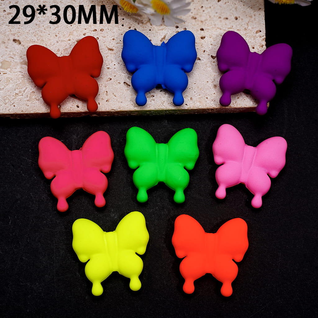 Acrylic Beads Matte Rubber Touch Butterfly, Fluorescence, 29*30MM, Random Mix