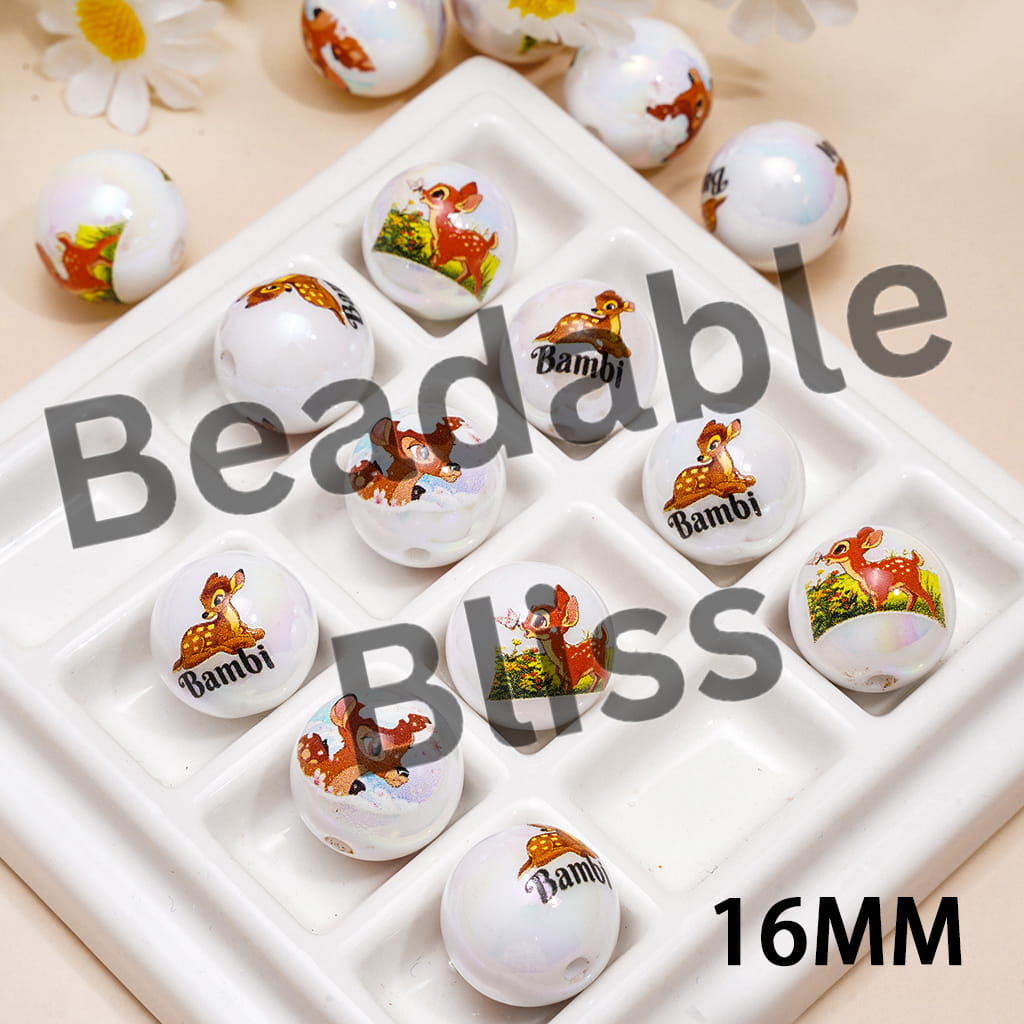Acrylic Beads for Bracelets UV Coating with Cute Deer Character Series, 16MM, Random Mix