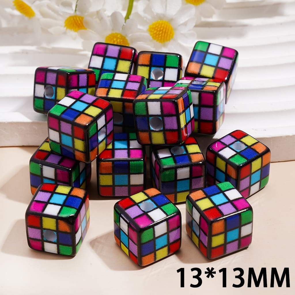 Rubik's Cube Acrylic Beads, 13*13MM, Cube Square Shape