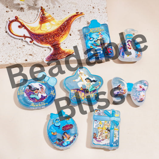 Acrylic Beads Pendants Magic Lamp Carpet Princess Prince Character Series, Random Mix