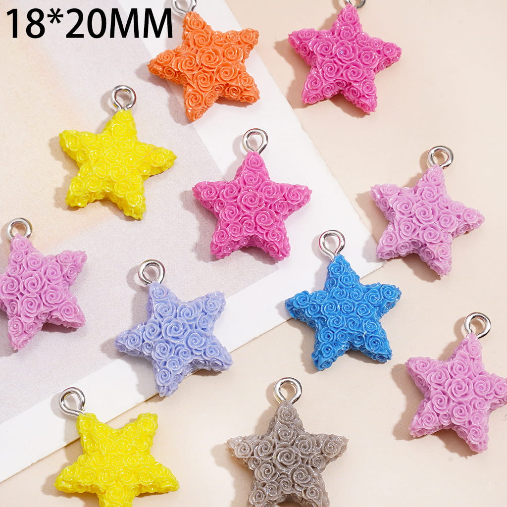 Acrylic Charms Pendants Frosted Rose Flowers Star, 18*20MM, Various Color, Tiny, Random Mix