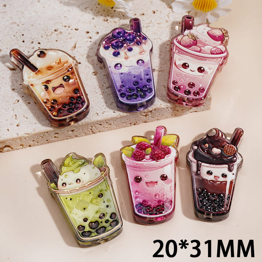 Acrylic Beads Bubble Tea with Fruit, 20*31MM, Semi-Clear, Random Mix