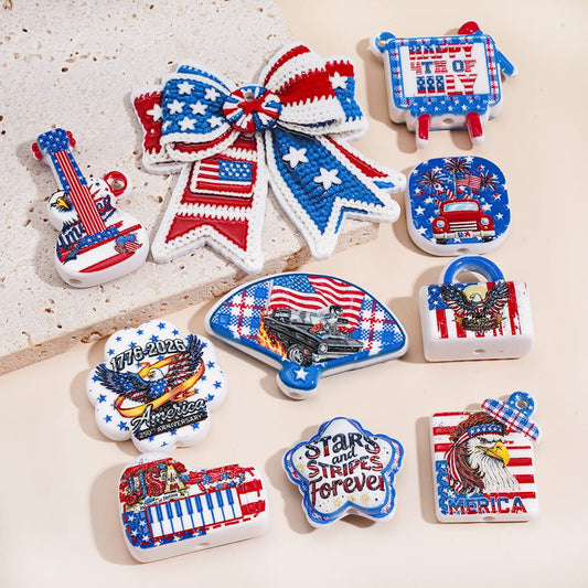 Acrylic Beads Pendants with United States of America 250 Anniversary Series, Patriotic Theme, Random Mix